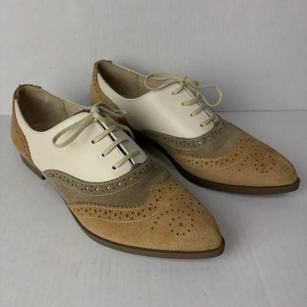 Girotti Custom Leather Oxford Wingtips Shoes Mens EU39‎ Suede Caramel NWOT $339